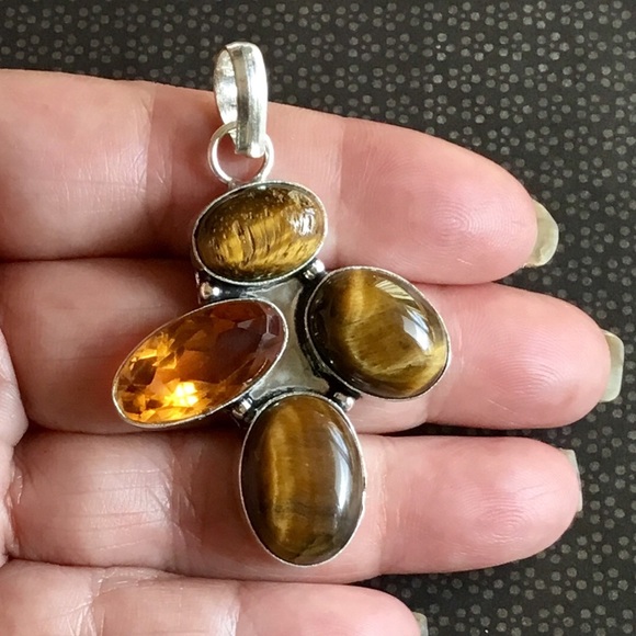 Tigers Eye Citrine Gemstone Pendant Necklace - Picture 7 of 8
